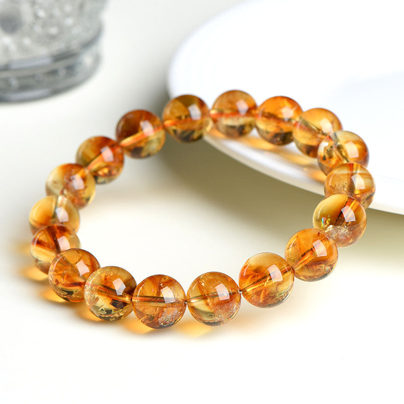 Natural Yellow Capped Quartz Bracelet ∙ Rare 7A Phoenix Layer Crystal ∙ Solar Energy Stone
